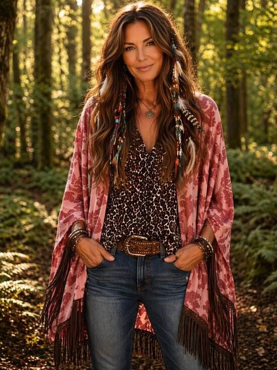 Vocal Jackets & Blazers - Vocal Dusty Rose Floral Sheer Kimono